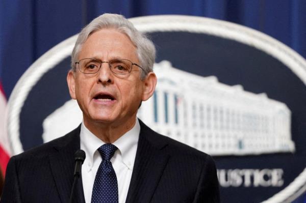 Attorney General Merrick Garland speaks to reporters during a brief news co<em></em>nference at the Justice Department in Washington, U.S., May 4, 2023.