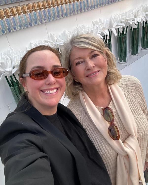 Australian artist CJ Hendry taking a selfie with Martha Stewart at her Flower Market exhibition in New York, September 13, 2024