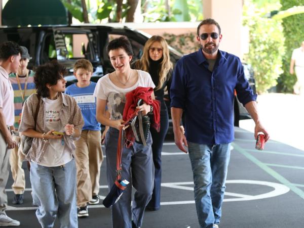 Ben Affleck and Jennifer Lopez at the Beverly Hills Hotel with their kids.