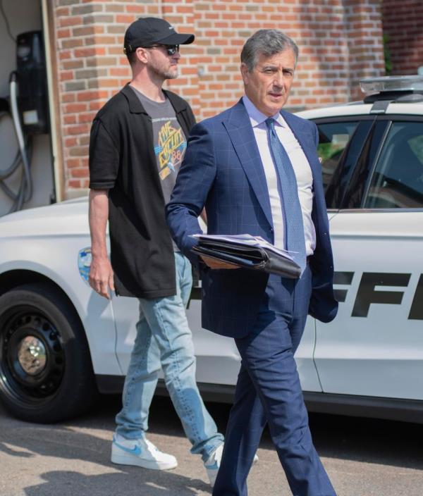 Justin Timberlake leaves his arraignment in Sag Harbor on the morning of June 18,2024 with his attorney Edward Burke Jr. 