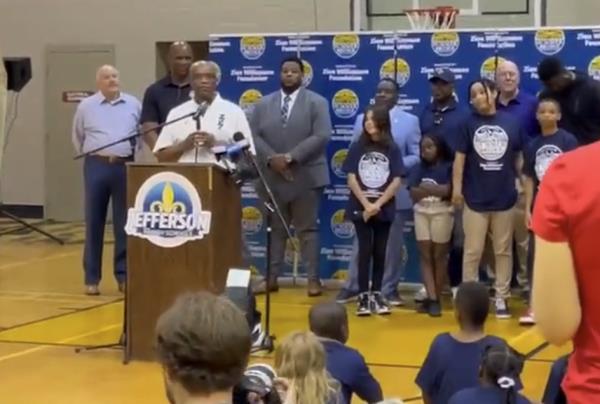 Lee Anderson, Zion’s Williamson's stepfather, spoke at Jefferson Parish Schools on Friday.