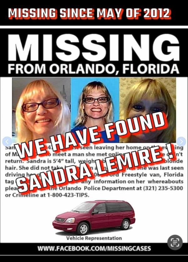 Volunteer search team Sunshine State So<em></em>nar co<em></em>nfirmed that Sandra Lemire's body had been recovered.