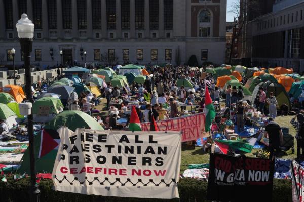 Tents set up at Columbia University for a protest calling on the school to divest from Israel on April 22, 2024.