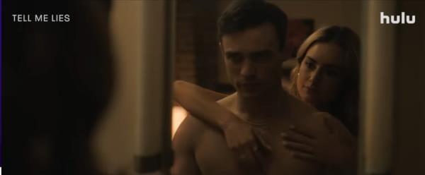 Lucy with her new lover, Leo, played by Thomas Doherty.