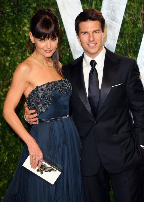 Katie Holmes and Tom Cruise arrive at the Vanity Fair Oscar Party in 2012.