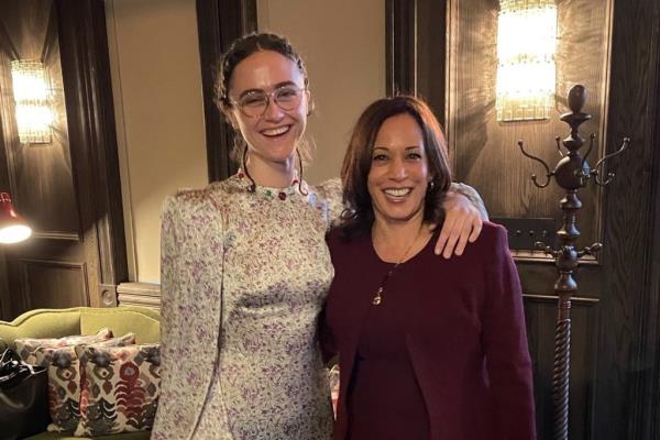 Vice President Kamala Harris smiling with her step-daughter Ella Emhoff