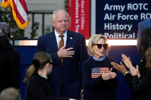 Democratic vice presidential nominee, Minnesota Gov. Tim Walz and Minnesota first lady Gwen Walz arriving at Howard University to hear Vice President Kamala Harris' co<em></em>ncession speech