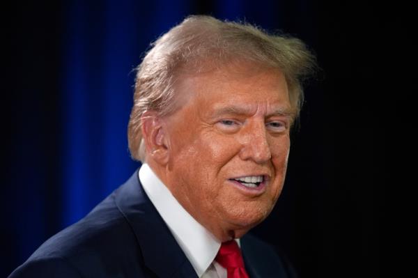 Former President Do<em></em>nald Trump addressing reporters after a presidential debate with Vice President Kamala Harris in Philadelphia, 2024.