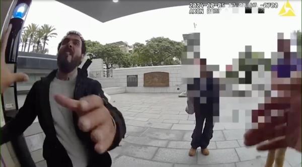 Shocking body cam footage shows a crazed New York man suddenly lunging at a cop outside a California precinct -- repeatedly stabbing the officer before finally being shot dead.