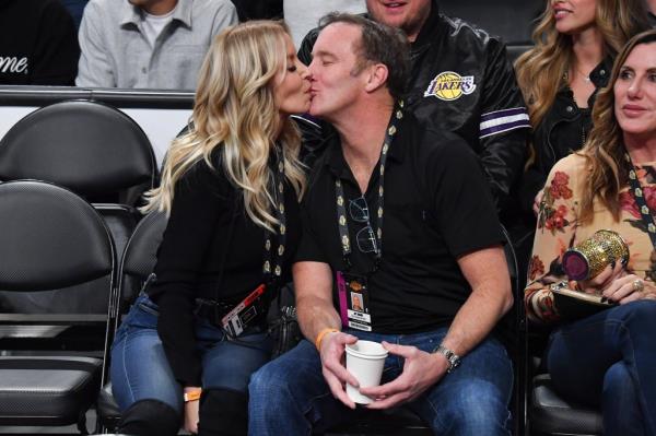 Jeanie Buss and Jay Mohr attend a basketball game between the Los Angeles Lakers and the Los Angeles Clippers at Crypto.com Arena on November 1, 2023 in Los Angeles, California.  