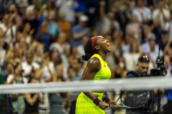 Coco Gauff reacts after she defeats Carolina Muchova in straight sets to earn a spot in the U.S. women's singles final.
