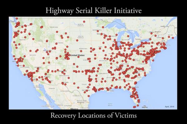 Map of highway truck driving serial killers from the FBI.