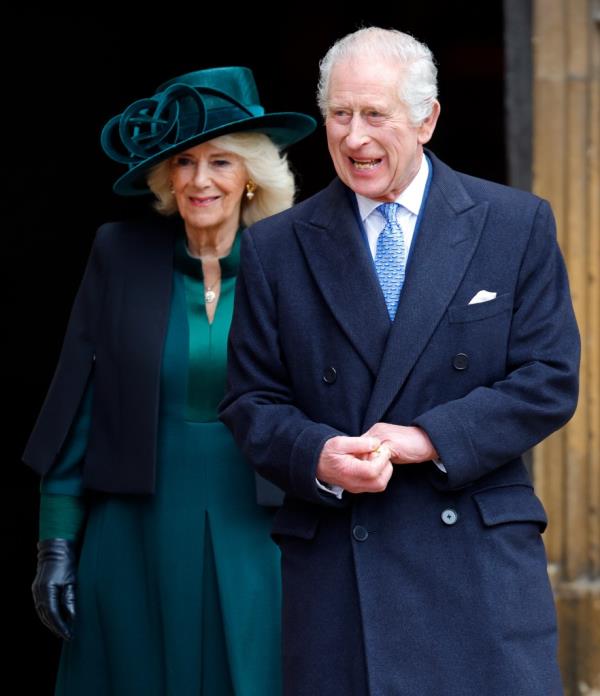 Queen Camilla and King Charles III attend the traditio<em></em>nal Easter Sunday Mattins Service at St George's Chapel, Windsor Castle on March 31, 2024 in Windsor, England. 