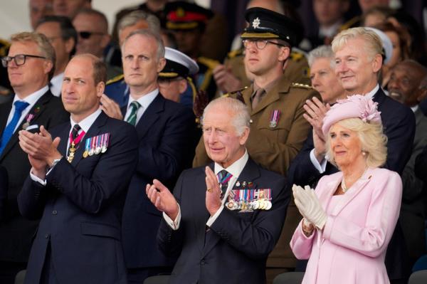 Britain's Prince William, King Charles and Queen Camilla attend a UK natio<em></em>nal commemorative event to mark the 80th anniversary commemorations of Allied amphibious landing (D-Day Landings) in France in 1944, in Southsea Common, in Portsmouth, southern England, on June 5, 2024.