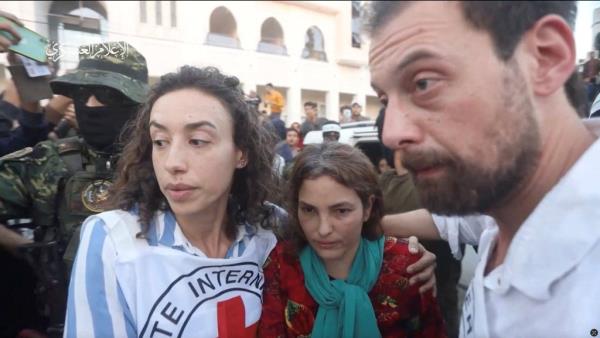 Soussana, center, was among the last wave of hostages freed on Thursday.