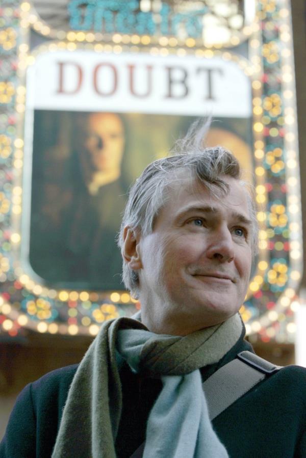 John Patrick Shanley poses at the Walter Kerr Theatre.