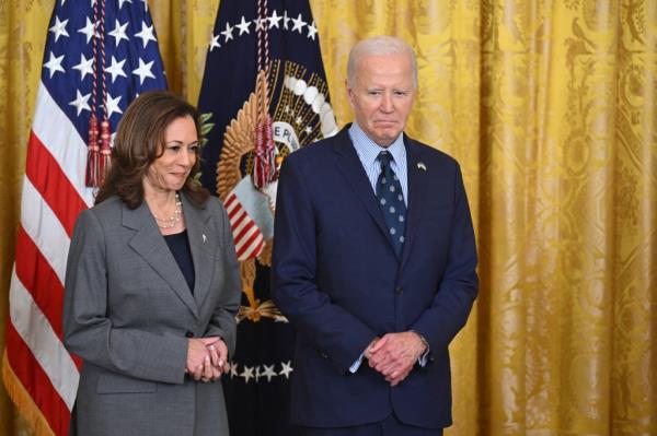Vice President Kamala Harris and President Joe Biden attend an event on gun violence in the East Room of the White House on Sept. 26, 2024.