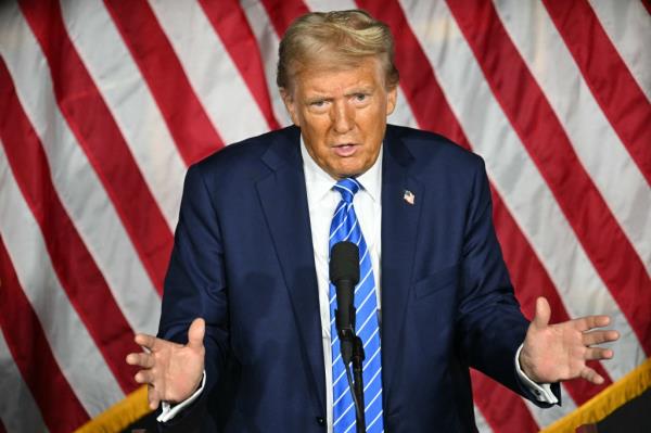 Former US President and Republican presidential candidate Do<em></em>nald Trump speaks during a campaign event at Discovery World in Milwaukee, Wisconsin, October 1, 2024.