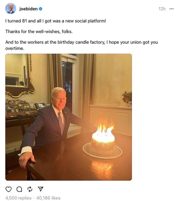 Biden joked a<em></em>bout his birthday in his first post on Threads Monday