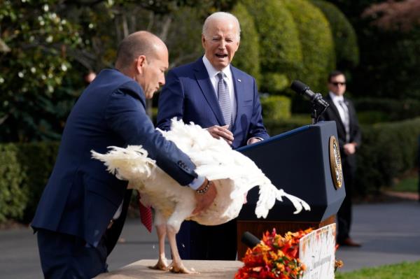 United States President Joe Biden pardons turkeys at the White House in Washington, DC