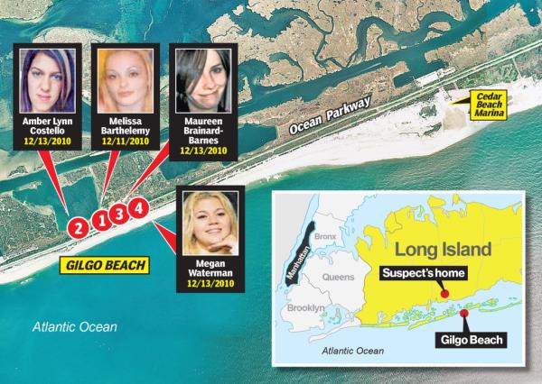 Gilgo Beach murders map.