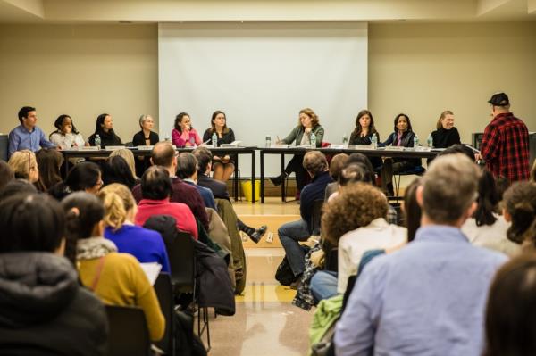 A man speaks at a Community Education Council District 2 meeting held at PS 340 school at 64 West 17th Street in Chelsea, Manhattan on Wednesday, January 16, 2019, in New York City, New York.