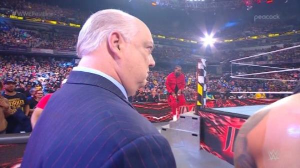 WWE star Paul Heyman with white / grey hair at Fastlane