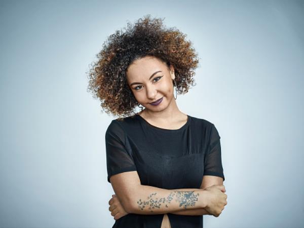 Young black female smiling to camera
