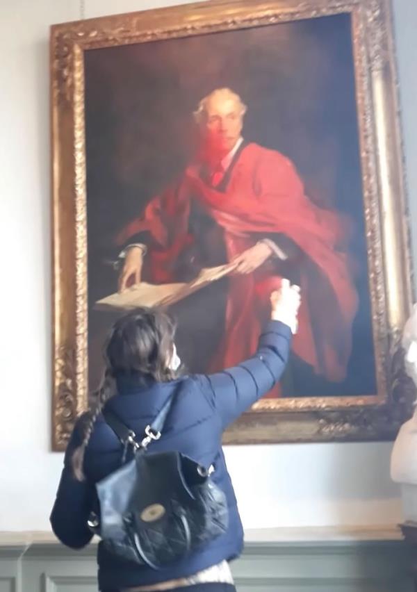 Palestine Action spray and slash a historic painting of Lord Balfour in Trinity College, University of Cambridge.