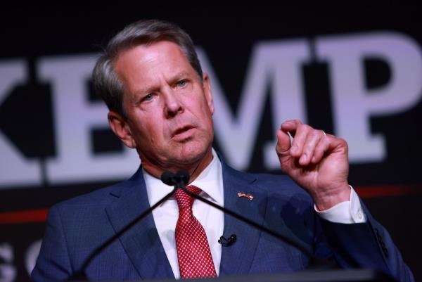 Republican gubernatorial candidate Gov. Brian Kemp speaking at his primary night election party in Atlanta, Georgia