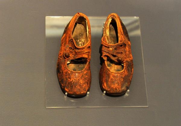 Sidney Leslie Goodwin's shoes on display at the Maritime Museum of the Atlantic in Halifax, Canada. 