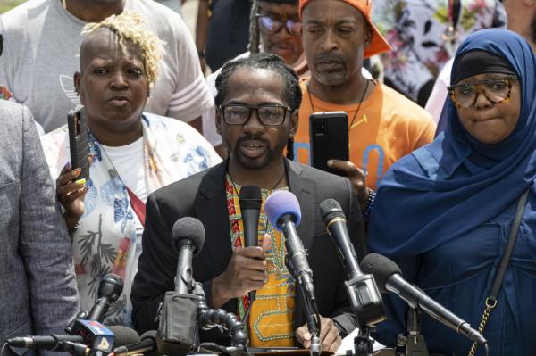 Ward 8 representative and Democrat Trayon White (C) holds a press co<em></em>nference on the death of 3 people during an armed clash that took place on Aug. 6 as he is calling out Natio<em></em>nal Security to increase measures in the area, in Washington DC, United States on August 08, 2023.
