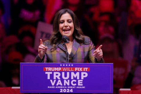 Elise Stefanik, U.S. Representative, speaks during a rally for Republican presidential nominee and former U.S. President Do<em></em>nald Trump at Madison Square Garden, in New York, U.S., October 27, 2024.