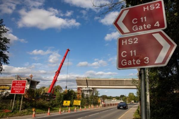 Co<em></em>nstruction works for the Colne Valley Viaduct for the HS2 high-speed rail l<em></em>ink are pictured on 26th September 2023 in London, United Kingdom. Speculation is growing as to whether the UK government intends to proceed with two key sections of HS2 between Birmingham and Manchester in the north of England and between Old Oak Common and Euston in the south. (photo by Mark Kerrison/In Pictures via Getty Images)