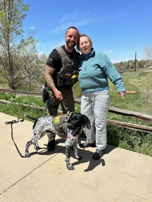 The 85-year-old was rescued by Greenwood Village Police Officer Austin Speer and his dog Mercury. 