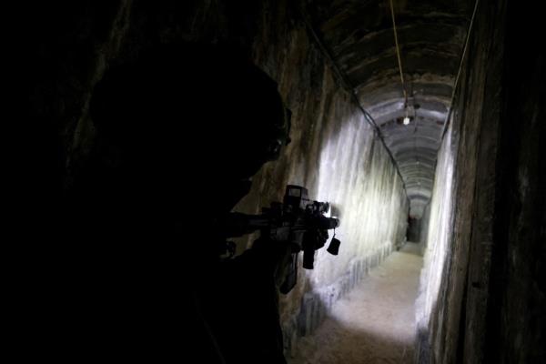 An Israeli soldier in a tunnel underneath Al Shifa hospital in Gaza City on Nov. 22, 2023.