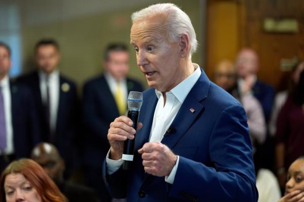 President Joe Biden meets with campaign volunteers at the Dr. John Bryant Community Center, Wednesday, May 8, 2024, in Racine, Wisconsin
