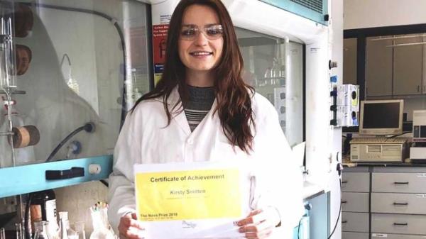 Kirsty Smitten topped the Chemistry category in The Nova Prize awards run by co<em></em>nsultancy firm EY and student news website The Tab. Credit University of Sheffield Grab for Nikki Posted on University of Sheffield website 2018 https://www.sheffield.ac.uk/chemistry/news/antimicrobials-researcher-wins-award-women-science