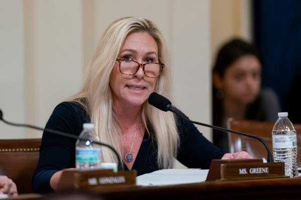 Rep. Marjorie Taylor Greene, R-Ga., speaks as Republicans on the House Homeland Security Committee move to impeach Secretary of Homeland Security Alejandro Mayorkas over the crisis at the U.S.-Mexico border, at the Capitol in Washington, Tuesday, Jan. 30, 2024.