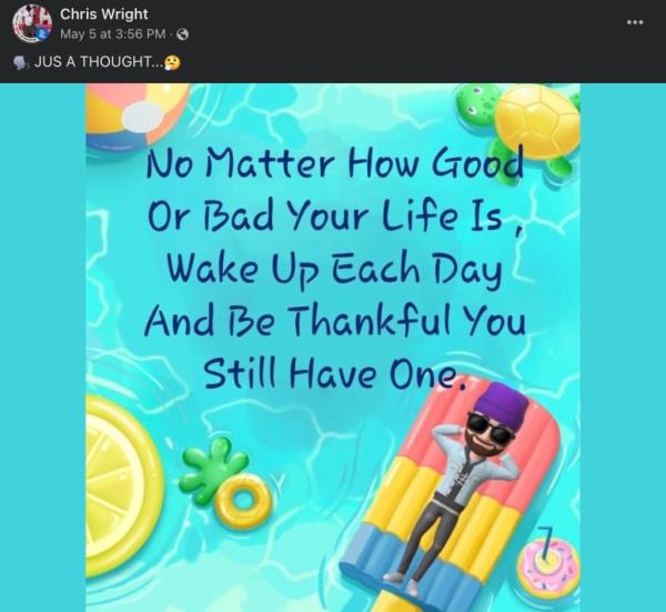 Christopher Wright's last Facebook post.