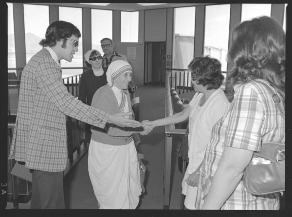 A young Ruben Garcia welcoming Mother Teresa to El Paso in 1976.