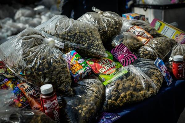 more than four tons, or 576 bags, of seized, illegal cannabis products