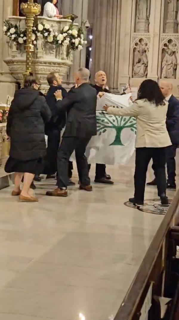Pro-Palestine demo<em></em>nstrators disrupted service at St. Patrick's Cathedral in New York Saturday.