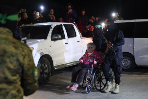 Ditza Heiman, 84, a grandmother-of-20, was released in a wheelchair after more than seven weeks in captivity.