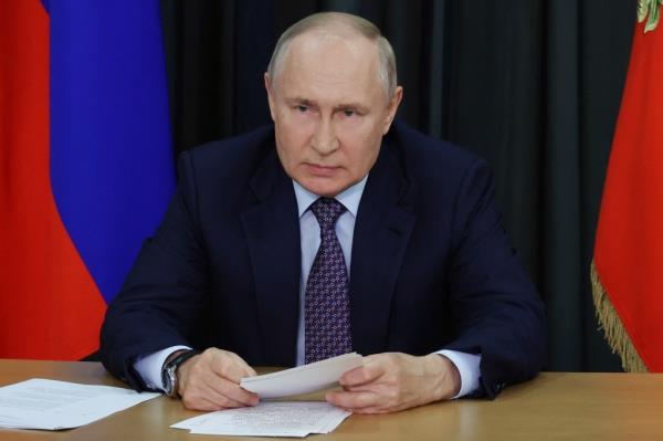 Russian President Vladimir Putin attends a meeting of the Pobeda Organizing Committee, a presidential council that deals with patriotic education and veteran issues, in Moscow, Russia, Tuesday, Sept. 5, 2023