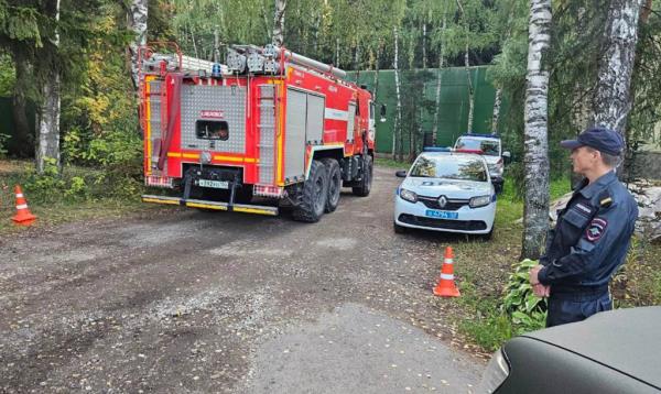 First respo<em></em>nders seen at a site wher<em></em>e a drone was shot down in Russia Tuesday  
