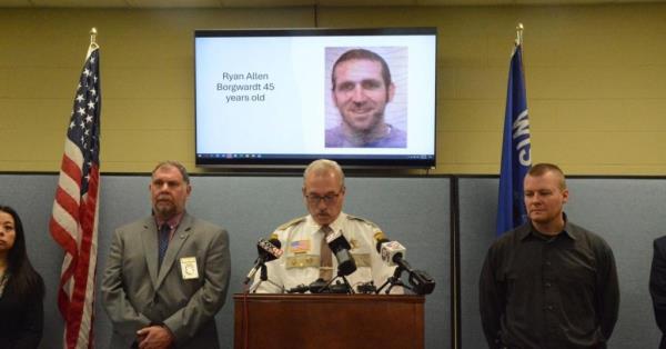 Sheriff Mark Podoll speaking at a press co<em></em>nference on Ryan Borgwardt's disappearance on Friday afternoon.
