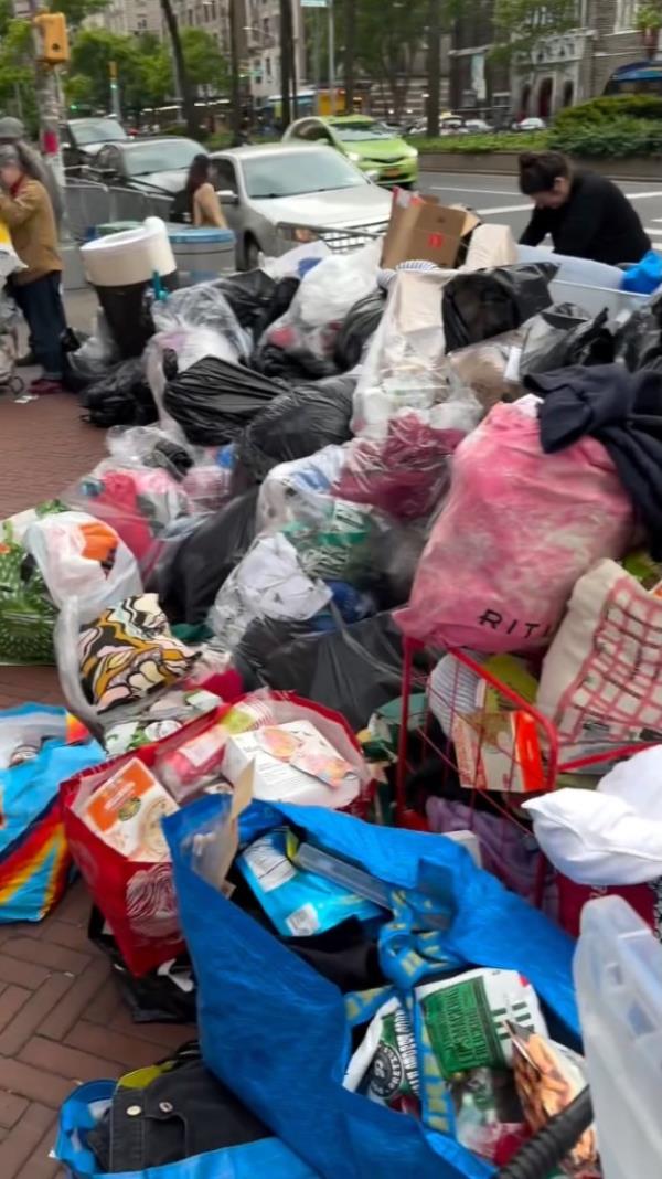 Bags of trash left near the site of the Columbia anti-Israel encampment.