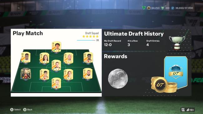 Ultimate Team Draft menu in in EA Sports FC 24.
