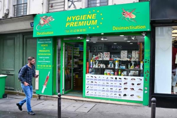 This photograph taken on October 3, 2023 in Paris shows a general view of the Hygiene Premium pest co<em></em>ntrol shop. The French government said on September 29, 2023 that it was launching a co<em></em>ncerted effort to fight bedbugs that have appeared in numbers in public transport, cinemas and hospitals. The blood-sucking insects have been spotted in the Paris metro, high-speed trains and at Paris's Charles-de-Gaulle Airport, with disgusted travellers posting videos on social media. (Photo by MIGUEL MEDINA / AFP) (Photo by MIGUEL MEDINA/AFP via Getty Images)